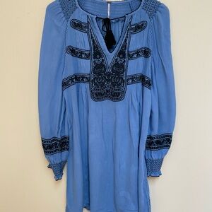 Free People Blue and Black Embroidered Dress